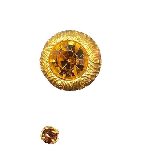 Vintage Goldtone Yellow Orange Brown Brooch and Clip On Earring Set Parure - Picture 5 of 5